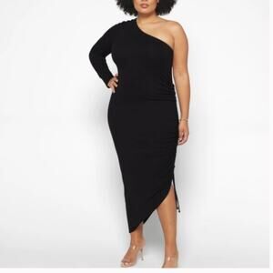 NWT LNA Milou One Shoulder Ribbed Dress In Black 2X